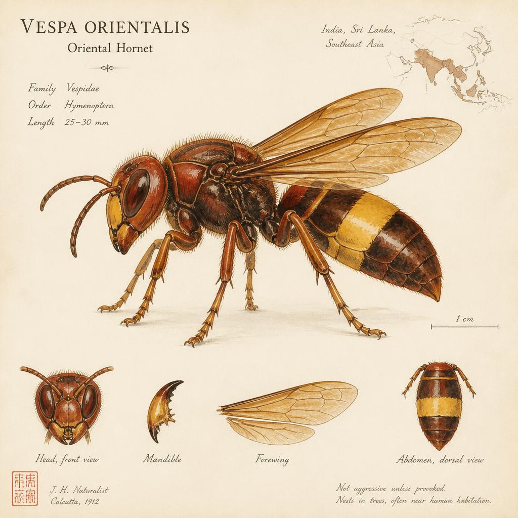 Planche illustrée de Frelon oriental (Vespa orientalis)